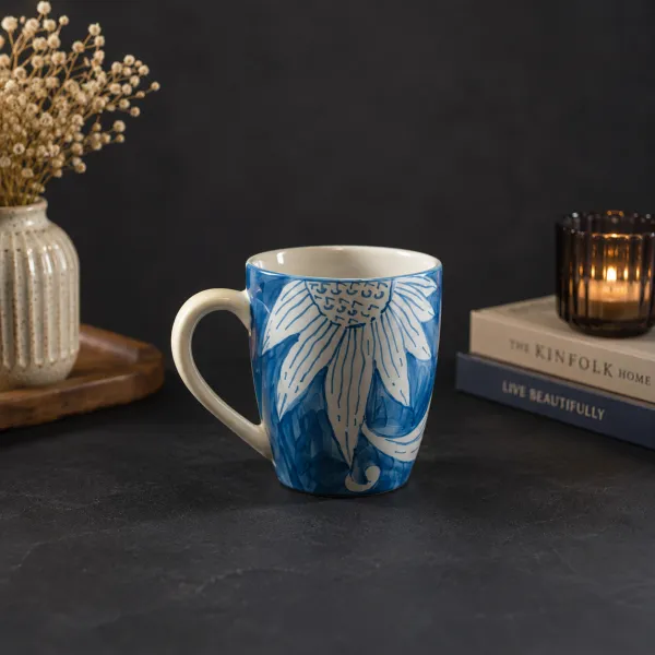 "Indigo Sunflower" Tapered Ceramic Mug hover