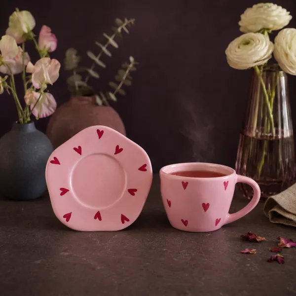 Decuslane "Sweetheart Wavy" Ceramic Cup & Saucer Set hover