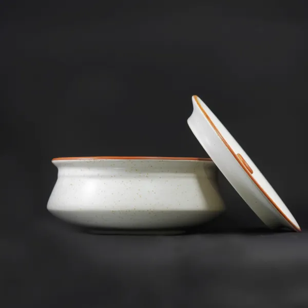 "Ivory Speckle" Covered Serving Pot hover