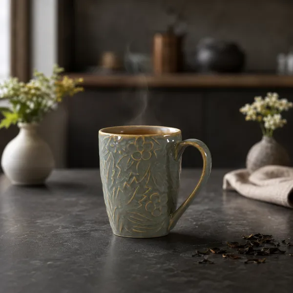 Botanical Gilded" Relief Ceramic Mug hover