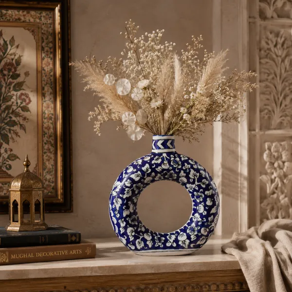 "Arcadia" Indigo Heritage Ceramic Donut Vase