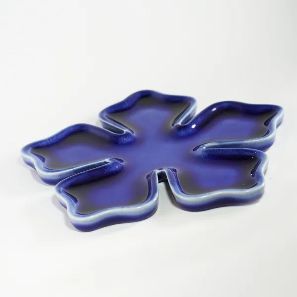 Cobalt Blossom" Sculptural Ceramic Appetizer Plate hover